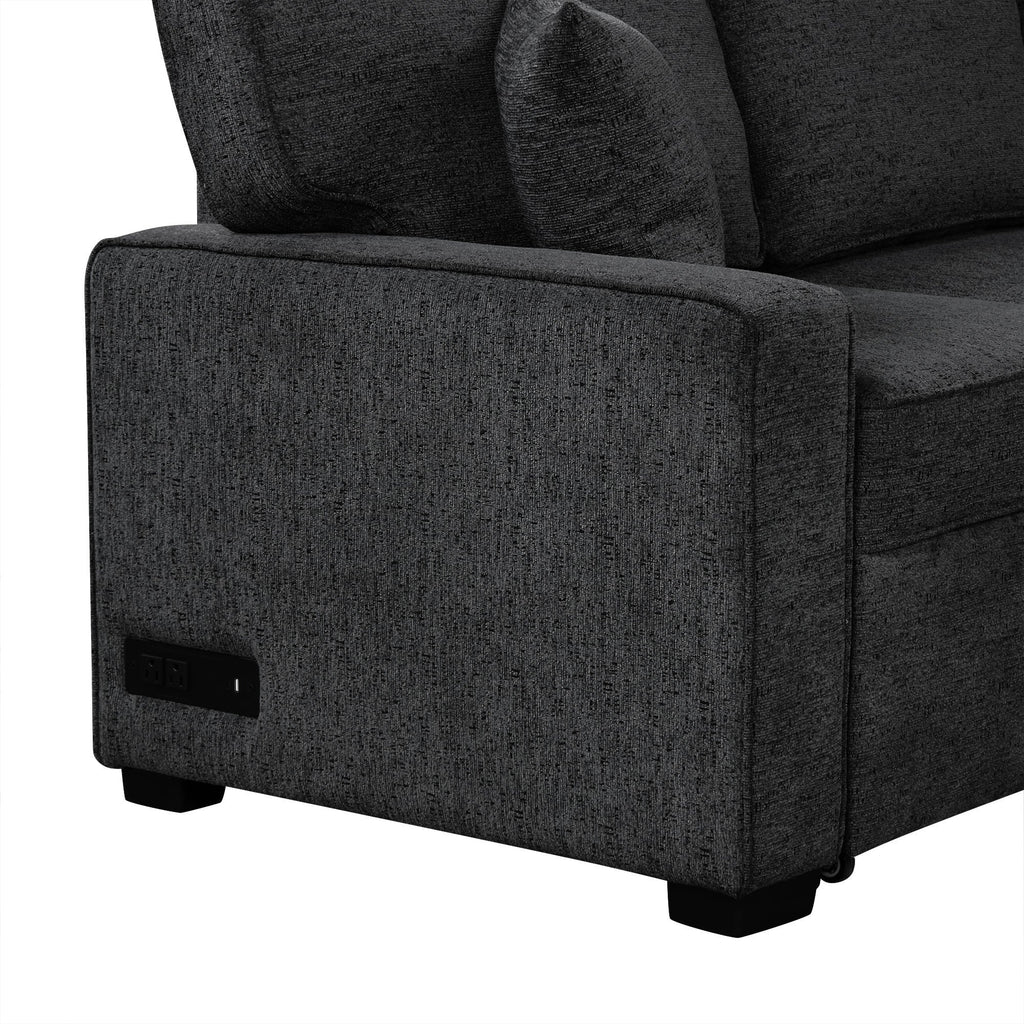 126' L-shaped Sofa Sectional Sofa Couch Pull-out Sofa Bed with Charging Devices and Cup Holders for Living Room, Blue Black