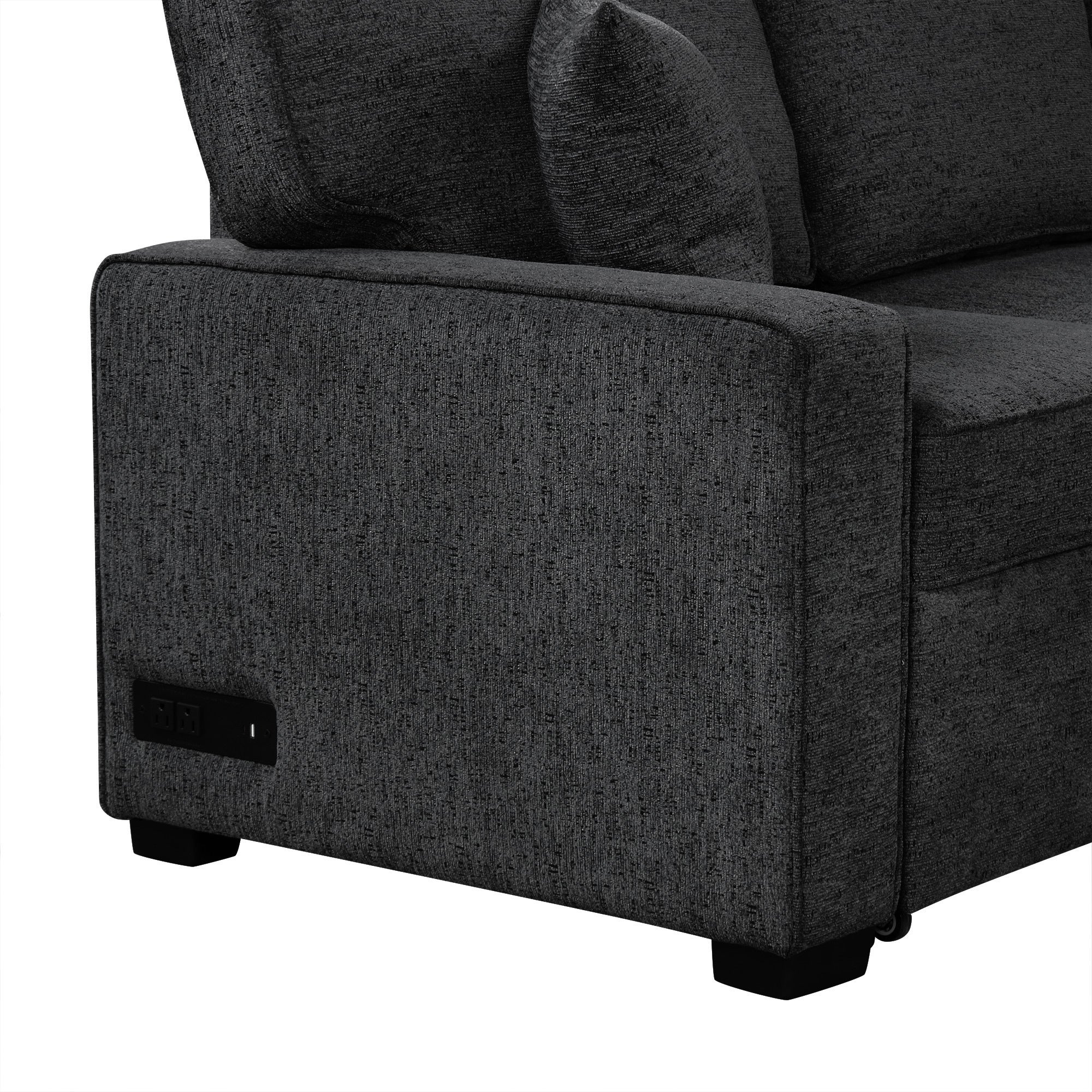 126' L-shaped Sofa Sectional Sofa Couch Pull-out Sofa Bed with Charging Devices and Cup Holders for Living Room, Blue Black