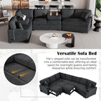 126' L-shaped Sofa Sectional Sofa Couch Pull-out Sofa Bed with Charging Devices and Cup Holders for Living Room, Blue Black