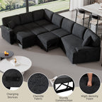 126' L-shaped Sofa Sectional Sofa Couch Pull-out Sofa Bed with Charging Devices and Cup Holders for Living Room, Blue Black