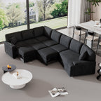 126' L-shaped Sofa Sectional Sofa Couch Pull-out Sofa Bed with Charging Devices and Cup Holders for Living Room, Blue Black