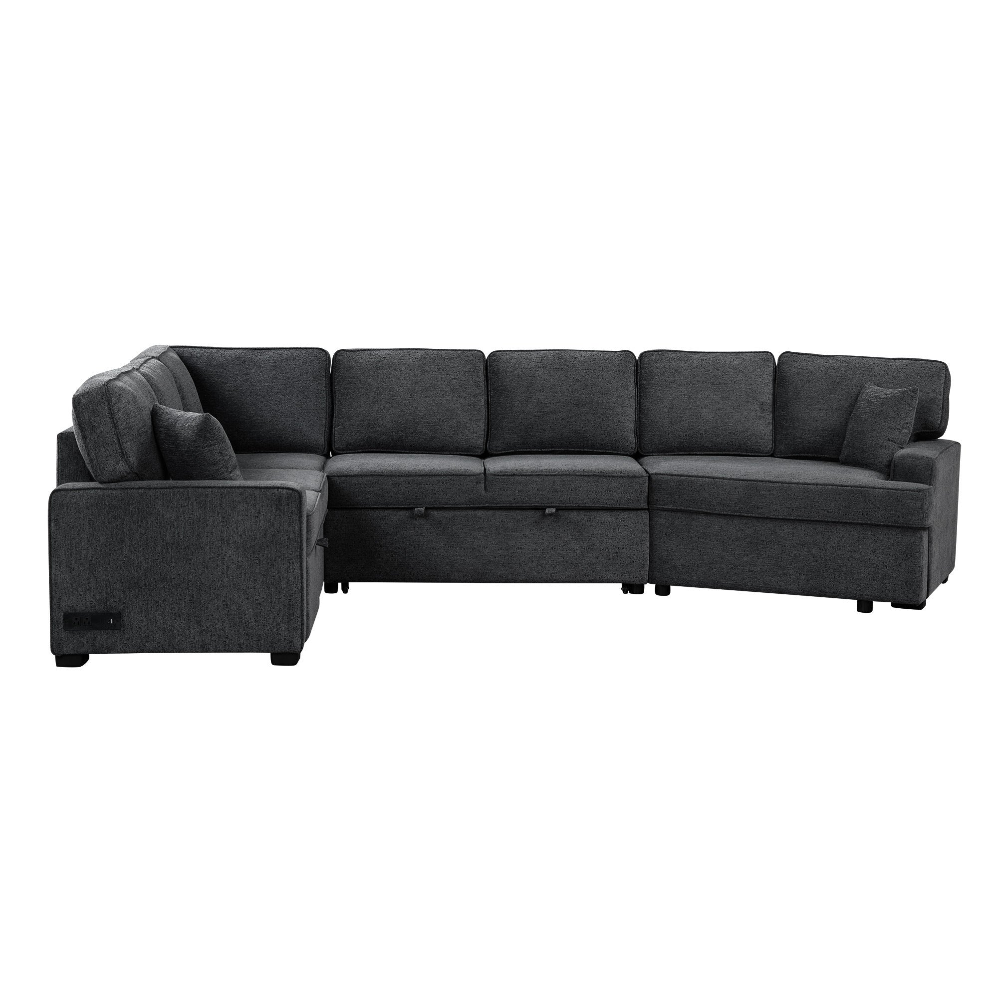 126' L-shaped Sofa Sectional Sofa Couch Pull-out Sofa Bed with Charging Devices and Cup Holders for Living Room, Blue Black