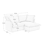 Slipcovered Sectional 2 Seater Sofa Couch with Convertible Ottoman, Wide and Deep Seat L Shaped Sofa with Detachable Cover and Soft Multiple Big Pillows,Cream Corduroy Fabric