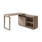 Desk L-shaped Workstation Home Office attached storage credenza sliding barn door finished on the back reversible Hazelnut