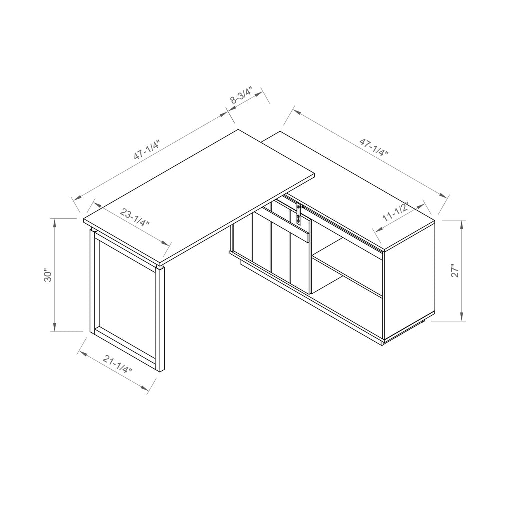 Desk L-shaped Workstation Home Office attached storage credenza sliding barn door finished on the back reversible Hazelnut