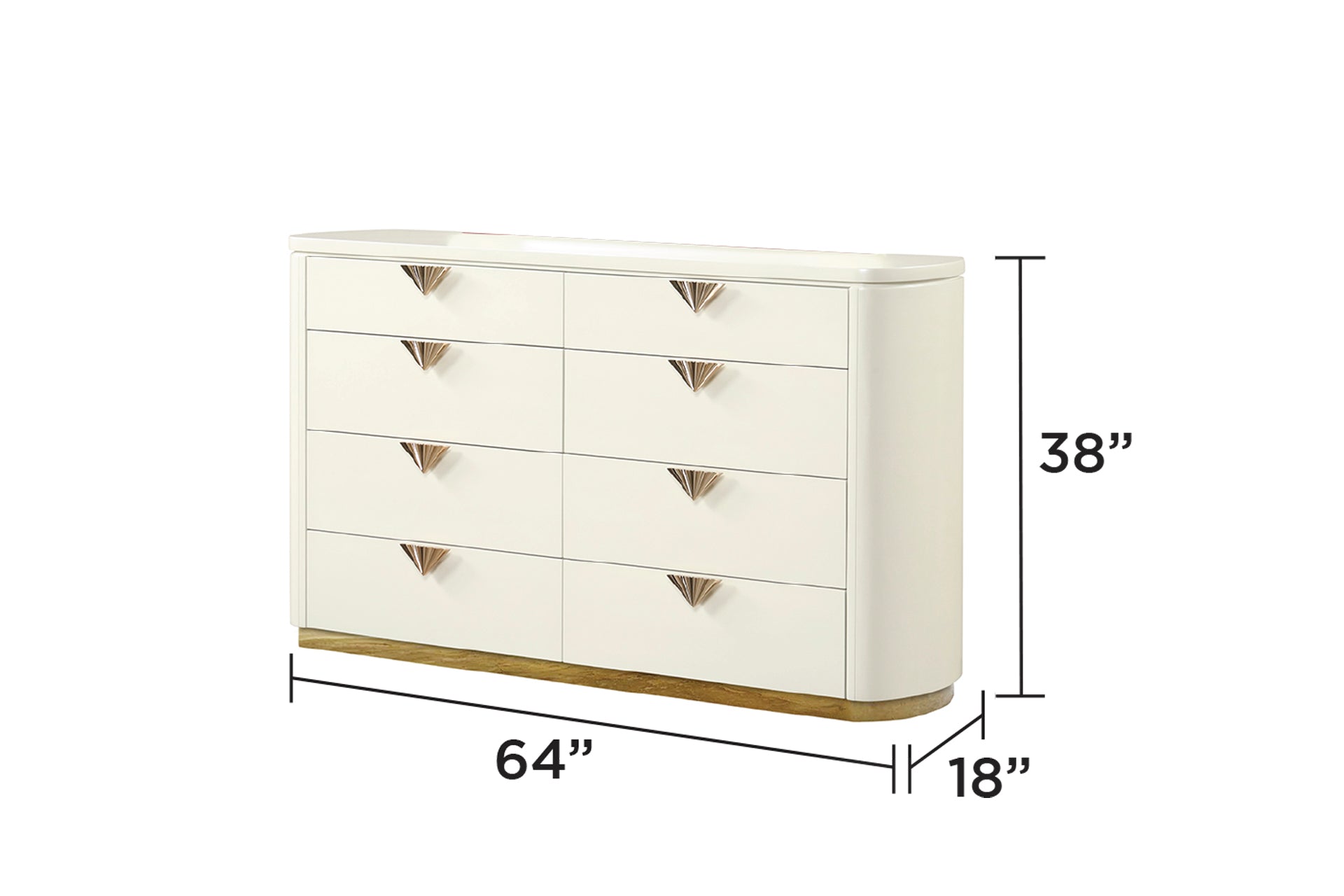 La Pierre Beige Modern 8-Drawer Dresser, Wood and Gold Accents Dresser