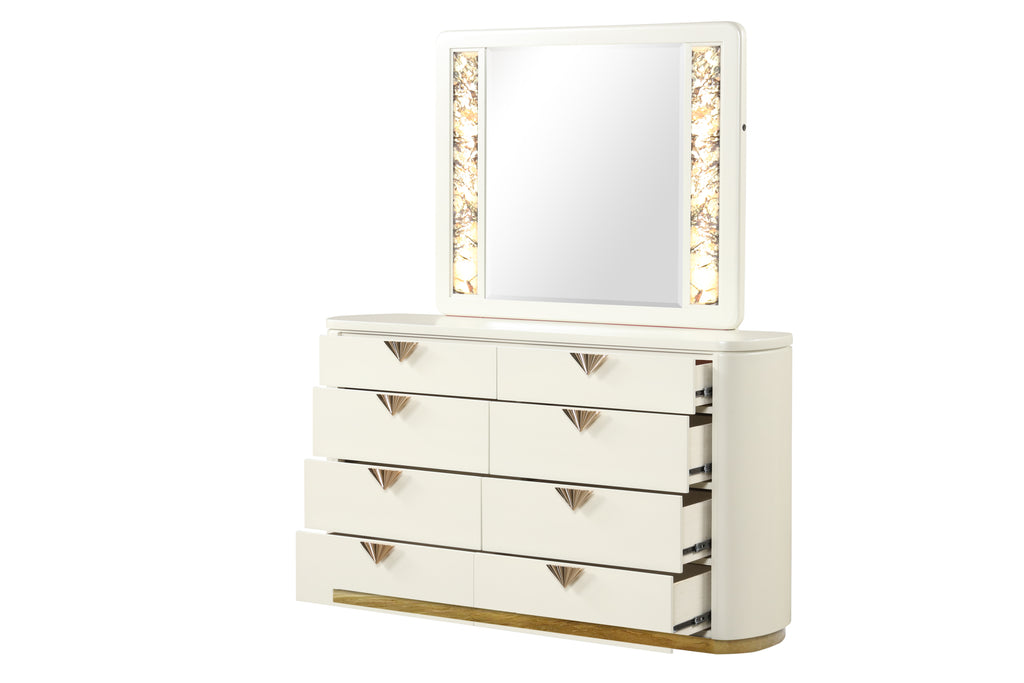 La Pierre Beige Modern 8-Drawer Dresser, Wood and Gold Accents Dresser