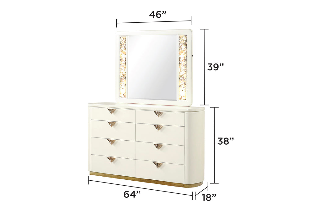 La Pierre Beige Modern 8-Drawer Dresser, Wood and Gold Accents Dresser