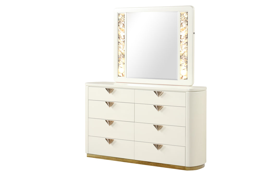 La Pierre Beige Modern 8-Drawer Dresser, Wood and Gold Accents Dresser