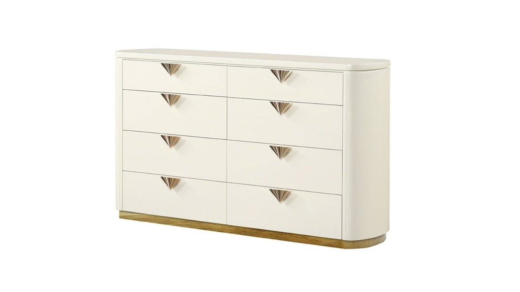 La Pierre Beige Modern 8-Drawer Dresser, Wood and Gold Accents Dresser