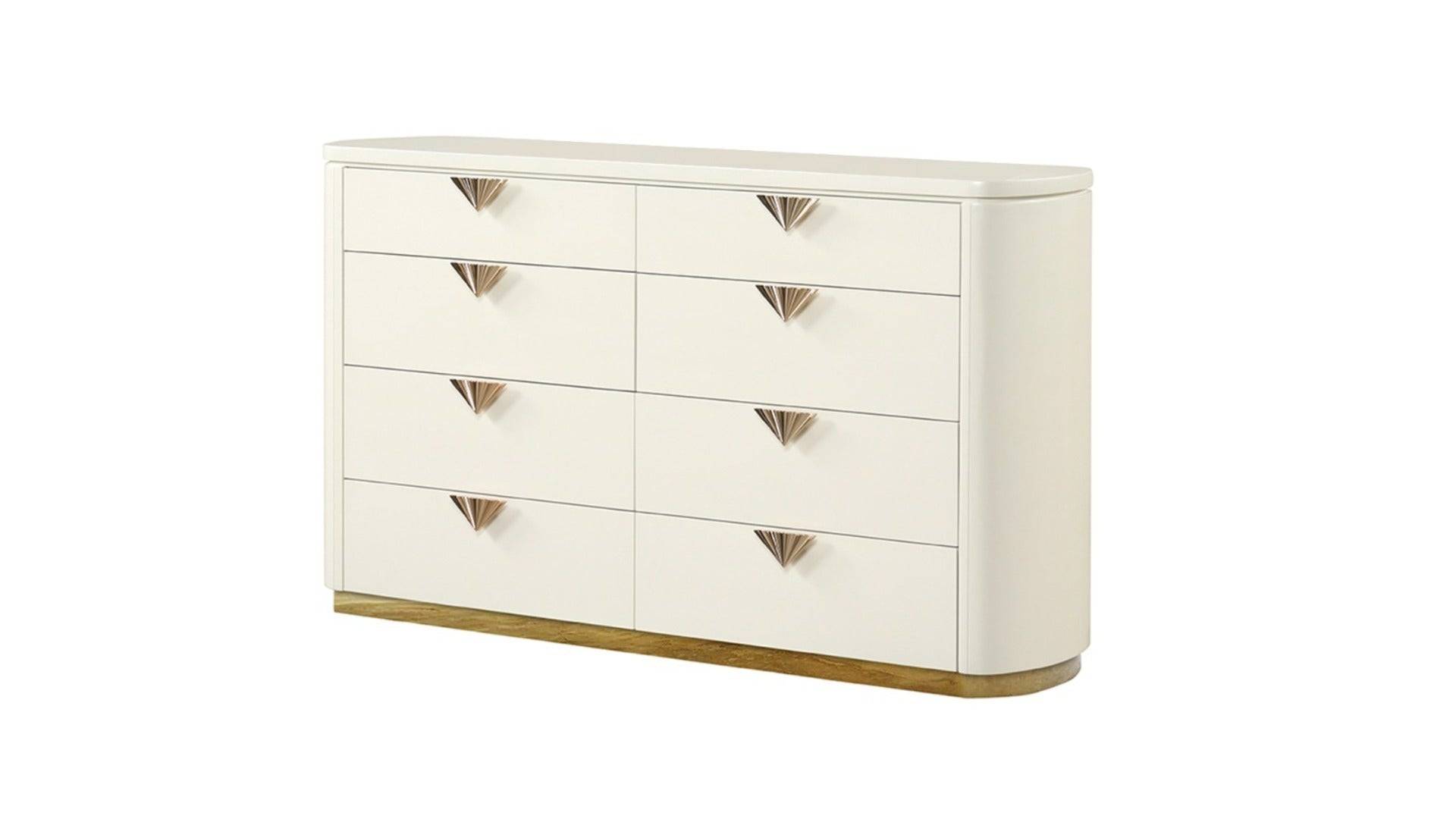 La Pierre Beige Modern 8-Drawer Dresser, Wood and Gold Accents Dresser