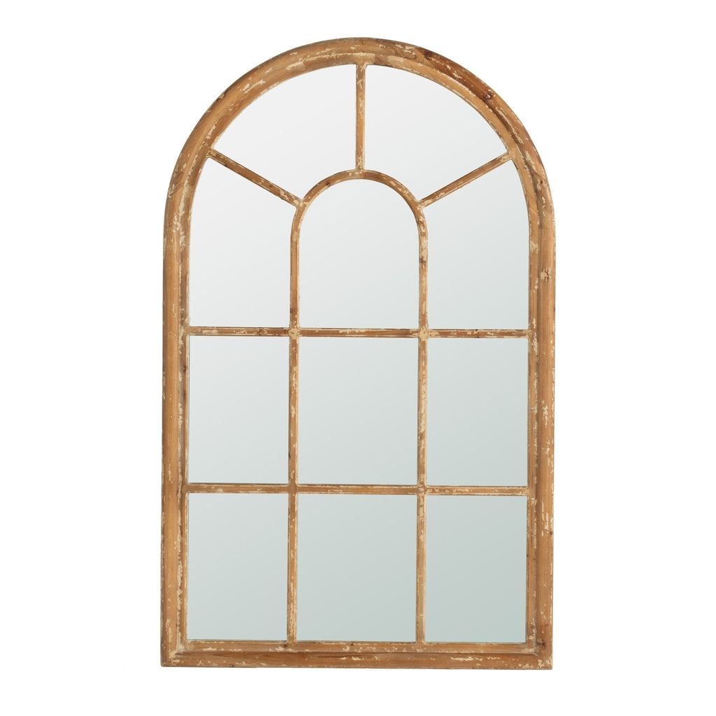 34x54.3" Large Arched Accent Mirror with Brown Frame with Decorative Window Look Classic Architecture Style Solid Fir Wood Interior Decor - Groovy Boardz