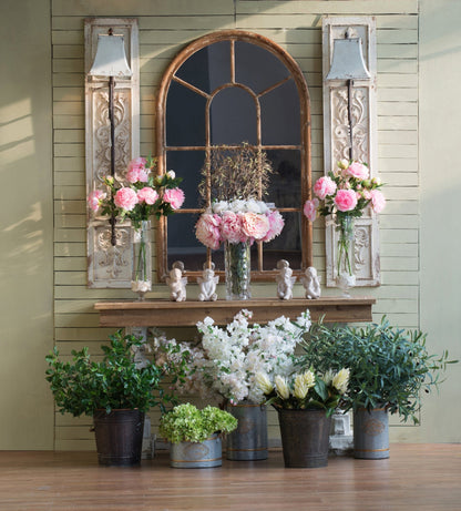 34x54.3" Large Arched Accent Mirror with Brown Frame with Decorative Window Look Classic Architecture Style Solid Fir Wood Interior Decor - Groovy Boardz