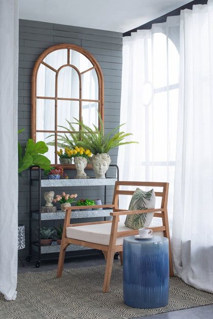 34x54.3" Large Arched Accent Mirror with Brown Frame with Decorative Window Look Classic Architecture Style Solid Fir Wood Interior Decor - Groovy Boardz