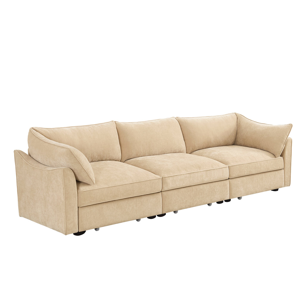 3Seater SofaWith Storage Pull outDrawersUnder Each Seat3 - Seat Large Wide And Deep Seat Sofa with Excellent StorageSpaceSuitable for Big LivingRoomsChenilleWheat