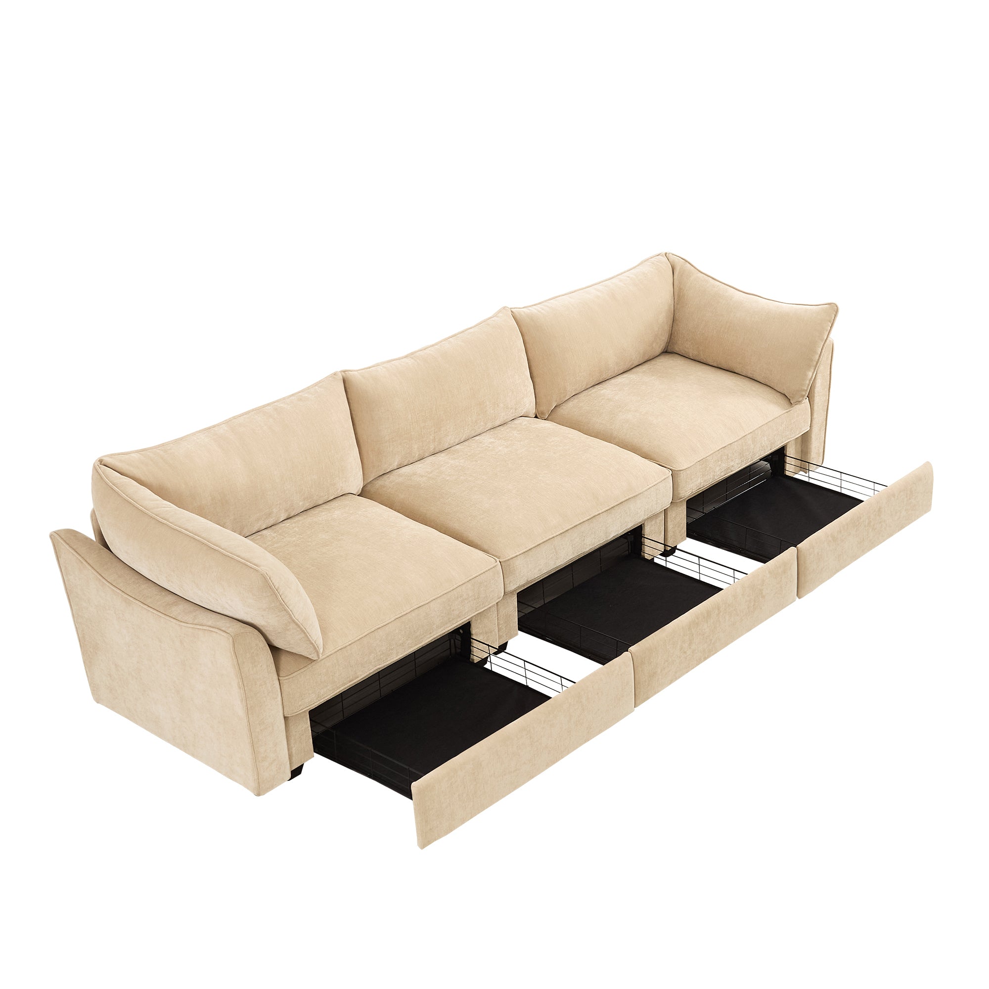 3Seater SofaWith Storage Pull outDrawersUnder Each Seat3 - Seat Large Wide And Deep Seat Sofa with Excellent StorageSpaceSuitable for Big LivingRoomsChenilleWheat