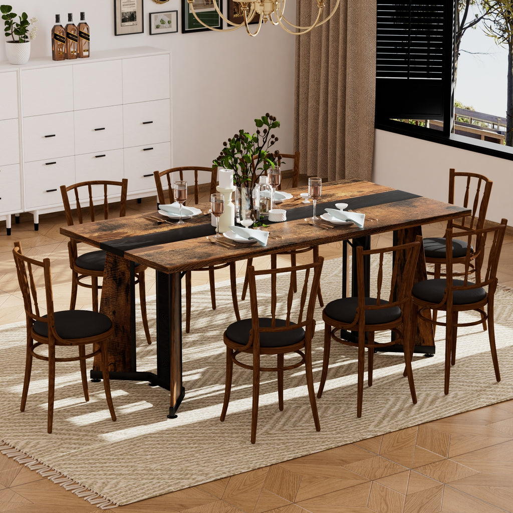 70.9'Rectangular Large Dining Table, Waterproof Large Desk for 8 People, Deluxe Family Dining Table with Adjustable Legs for Kitchen,Living Room,Office, Rustic Brown,70.9''W x 35.4''D x 30.3''H