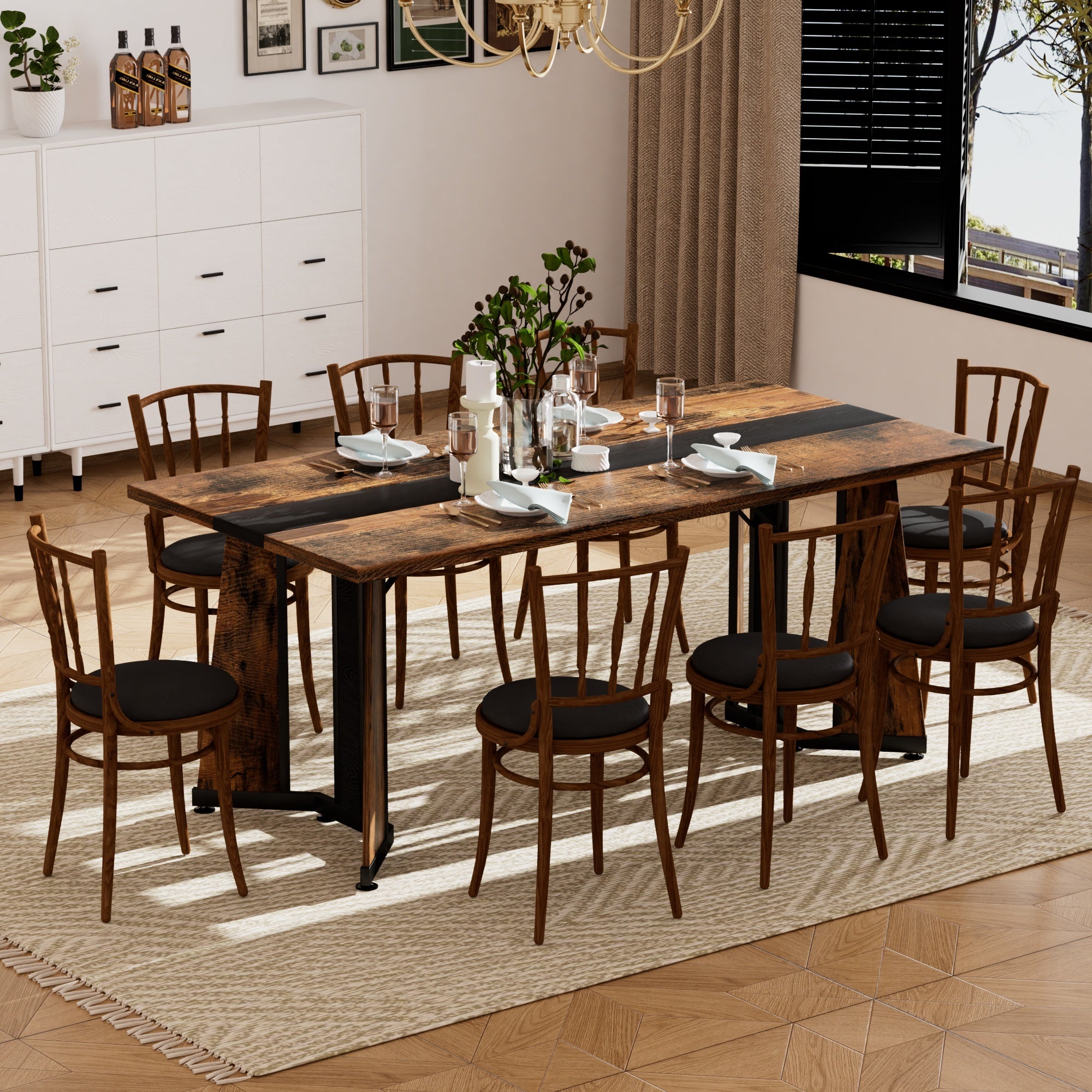 70.9'Rectangular Large Dining Table, Waterproof Large Desk for 8 People, Deluxe Family Dining Table with Adjustable Legs for Kitchen,Living Room,Office, Rustic Brown,70.9''W x 35.4''D x 30.3''H