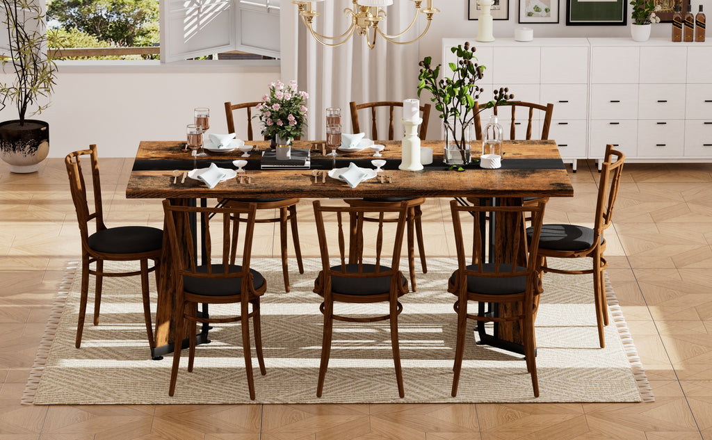 70.9'Rectangular Large Dining Table, Waterproof Large Desk for 8 People, Deluxe Family Dining Table with Adjustable Legs for Kitchen,Living Room,Office, Rustic Brown,70.9''W x 35.4''D x 30.3''H