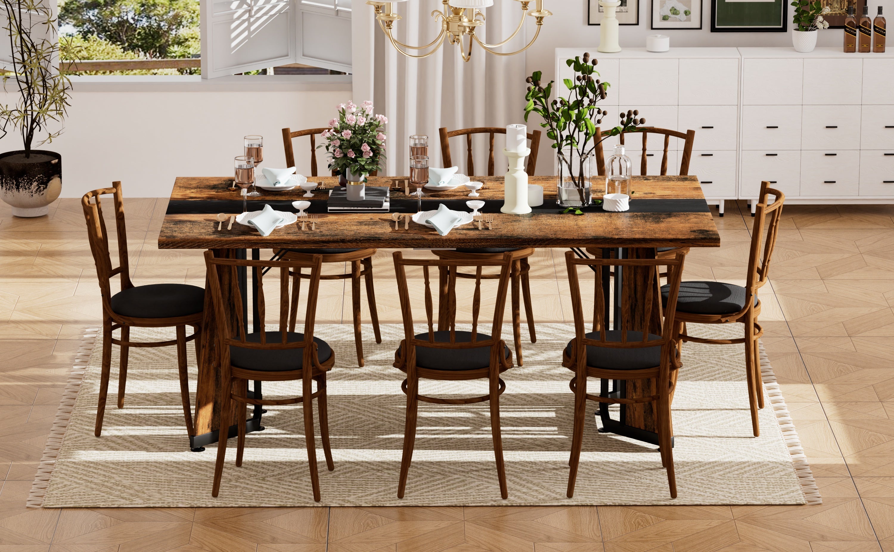 70.9'Rectangular Large Dining Table, Waterproof Large Desk for 8 People, Deluxe Family Dining Table with Adjustable Legs for Kitchen,Living Room,Office, Rustic Brown,70.9''W x 35.4''D x 30.3''H