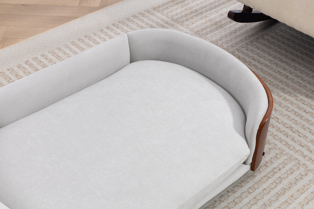 Scandinavian style Elevated Dog Bed Pet Sofa With Solid Wood legs and Walnut Bent Wood Back, Velvet Light Gray,Large Size Pet Sofa