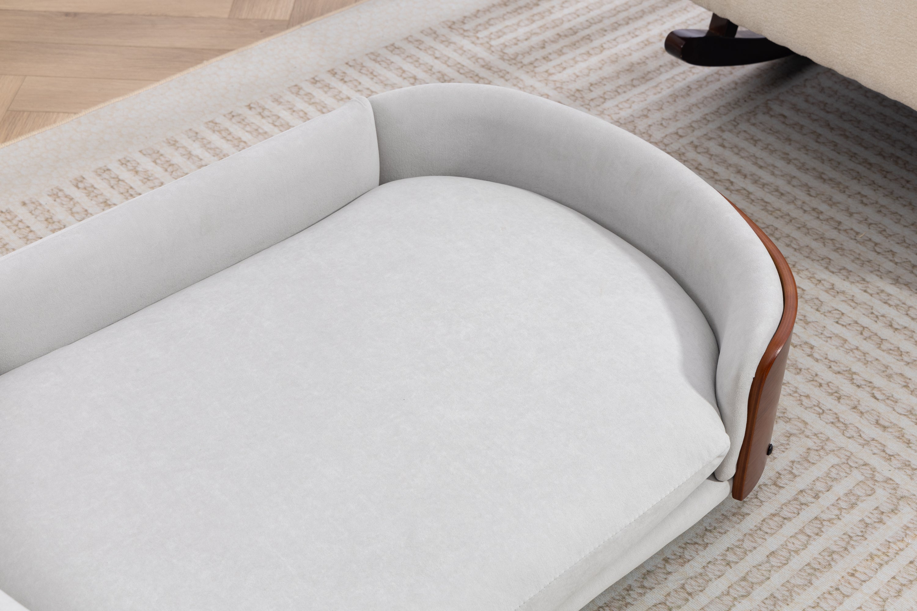 Scandinavian style Elevated Dog Bed Pet Sofa With Solid Wood legs and Walnut Bent Wood Back, Velvet Light Gray,Large Size Pet Sofa