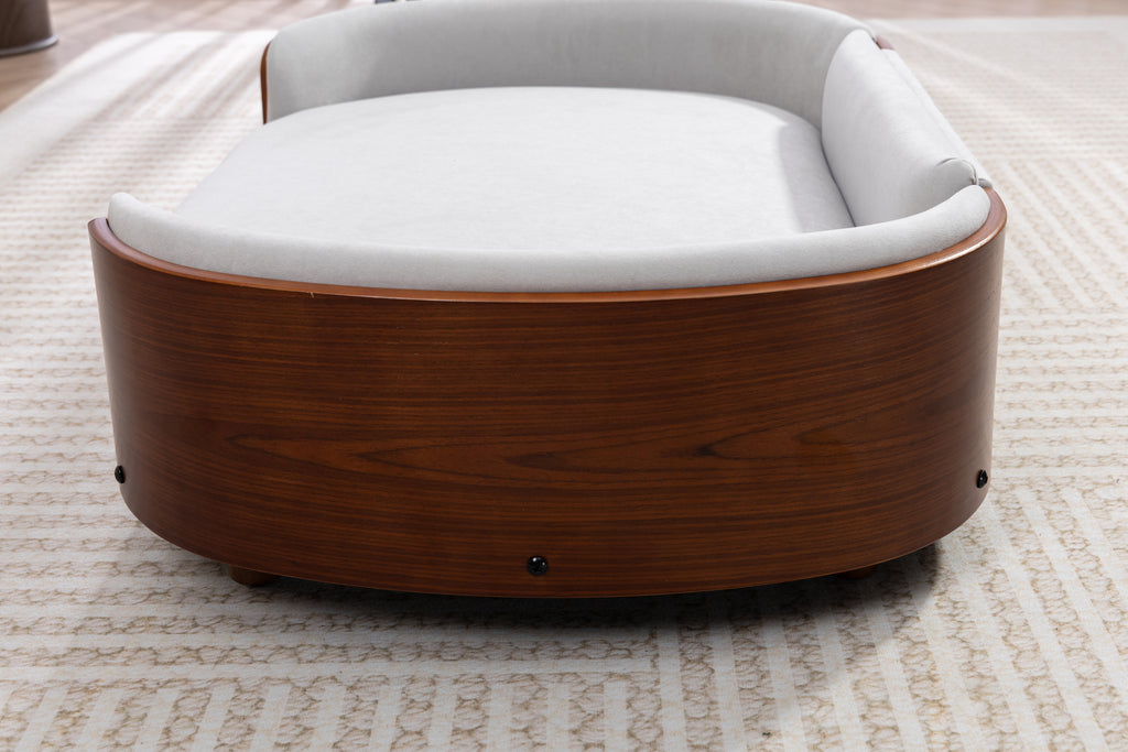 Scandinavian style Elevated Dog Bed Pet Sofa With Solid Wood legs and Walnut Bent Wood Back, Velvet Light Gray,Large Size Pet Sofa