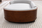 Scandinavian style Elevated Dog Bed Pet Sofa With Solid Wood legs and Walnut Bent Wood Back, Velvet Light Gray,Large Size Pet Sofa