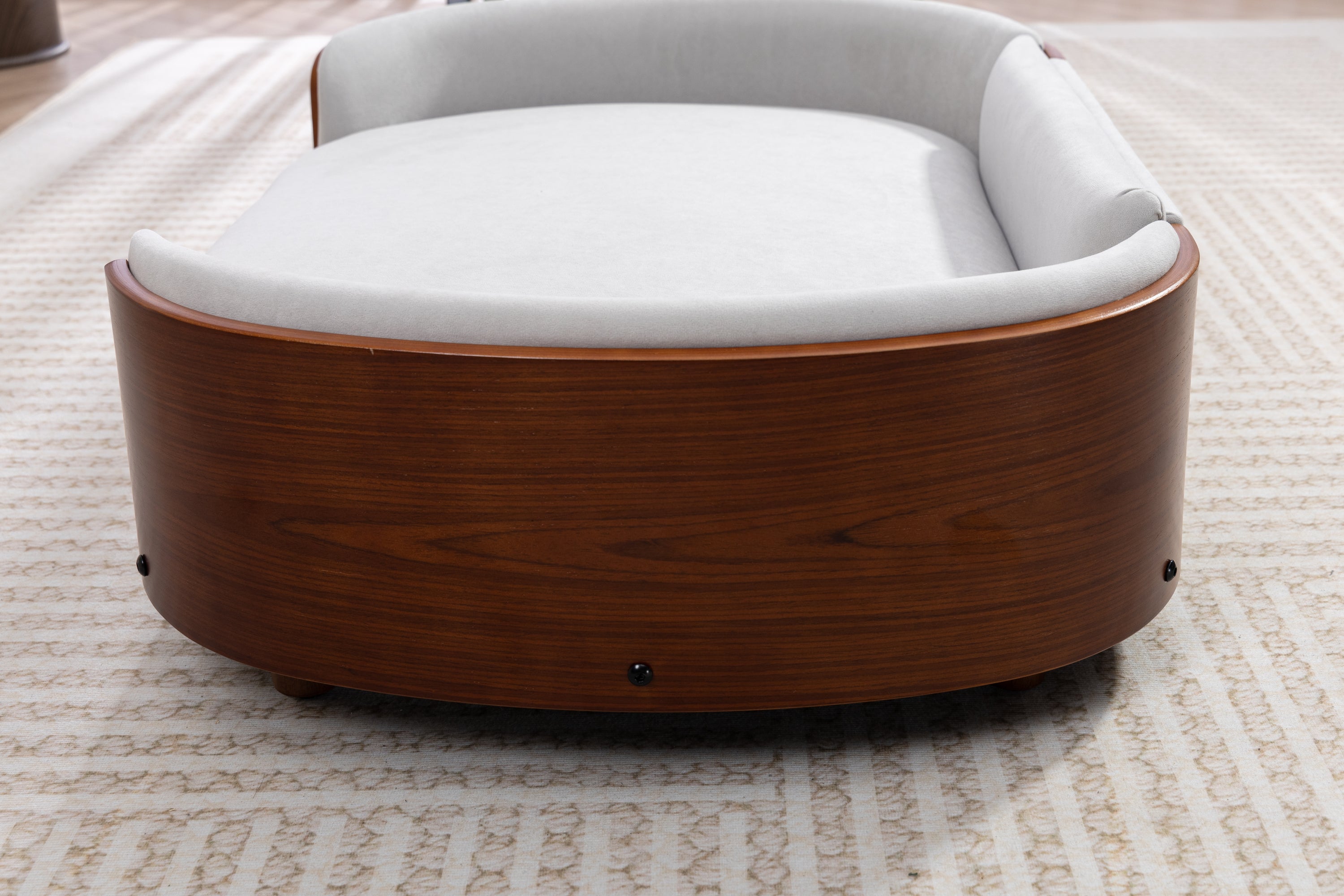 Scandinavian style Elevated Dog Bed Pet Sofa With Solid Wood legs and Walnut Bent Wood Back, Velvet Light Gray,Large Size Pet Sofa