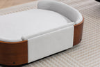 Scandinavian style Elevated Dog Bed Pet Sofa With Solid Wood legs and Walnut Bent Wood Back, Velvet Light Gray,Large Size Pet Sofa