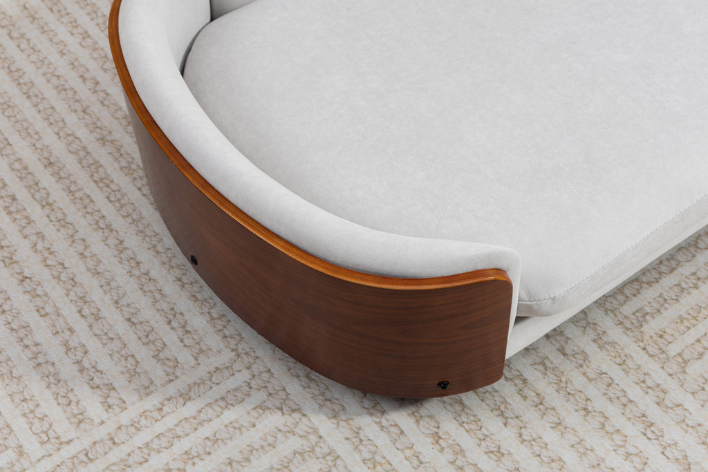 Scandinavian style Elevated Dog Bed Pet Sofa With Solid Wood legs and Walnut Bent Wood Back, Velvet Light Gray,Large Size Pet Sofa