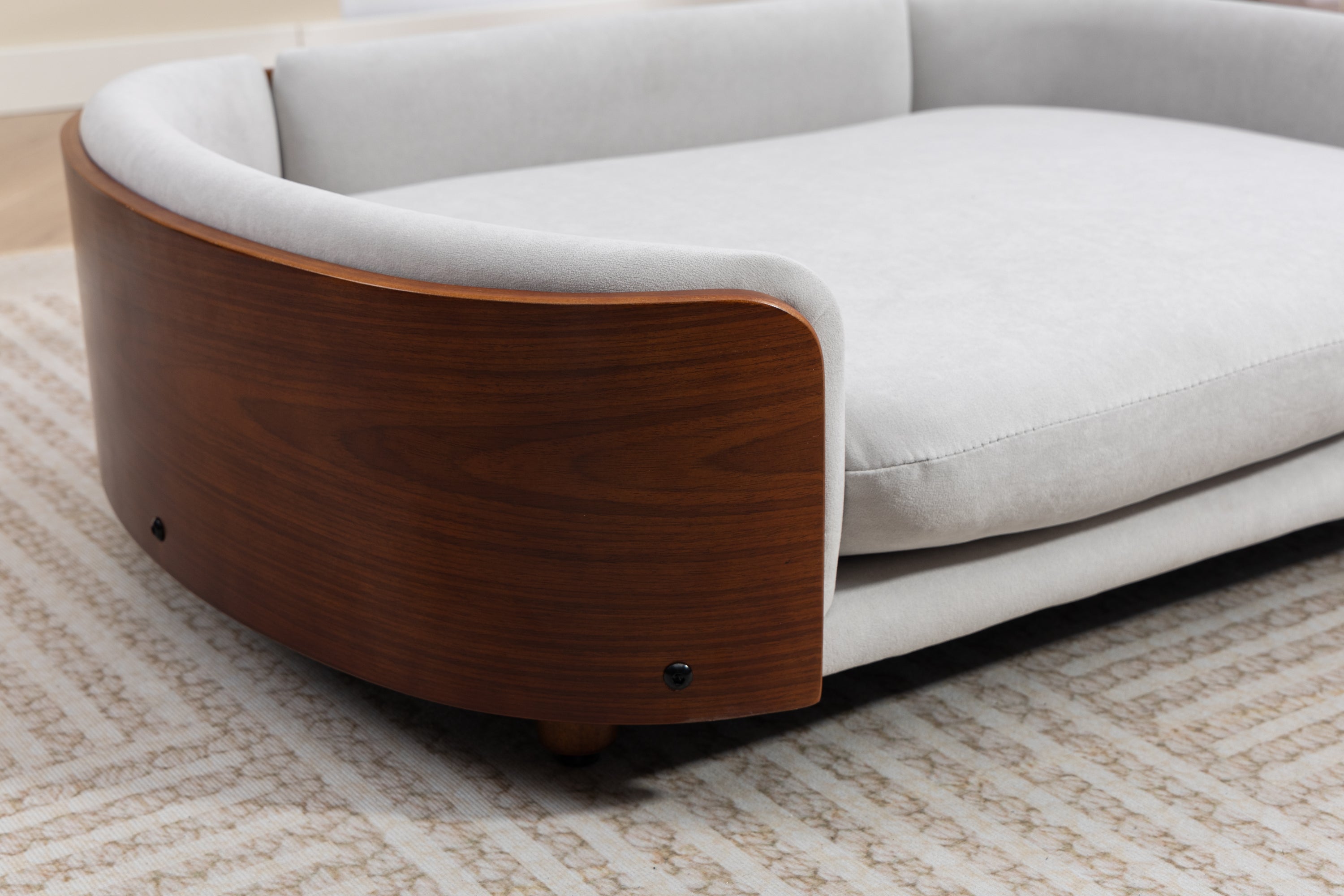Scandinavian style Elevated Dog Bed Pet Sofa With Solid Wood legs and Walnut Bent Wood Back, Velvet Light Gray,Large Size Pet Sofa