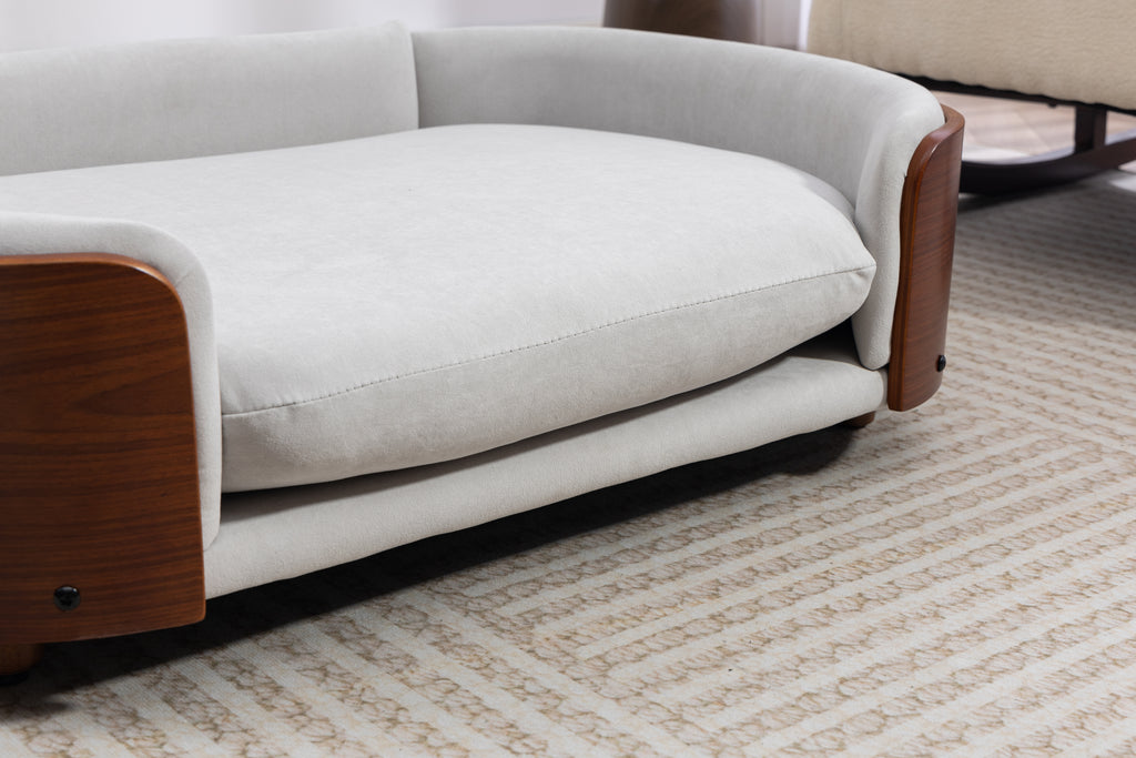 Scandinavian style Elevated Dog Bed Pet Sofa With Solid Wood legs and Walnut Bent Wood Back, Velvet Light Gray,Large Size Pet Sofa