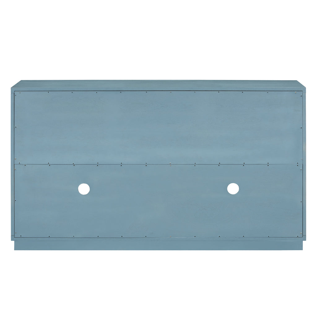 TREXM 4-Door Large Storage Retro Sideboard with Metal Handles and Adjustable Shelves for Kitchen, Dining Room and Living Room (Navy)