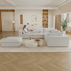 118.2' Cloud Sofa,Corduroy Fabric,Deep Seat Couches,Double-layer design,Removable Cushion,No Assembly, DIY Combination for Living room, Bedroom,Conference room ,Apartment,White - Groovy Boardz