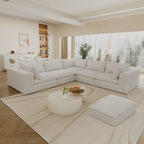 118.2' Cloud Sofa,Corduroy Fabric,Deep Seat Couches,Double-layer design,Removable Cushion,No Assembly, DIY Combination for Living room, Bedroom,Conference room ,Apartment,White - Groovy Boardz