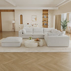 118.2' Cloud Sofa,Corduroy Fabric,Deep Seat Couches,Double-layer design,Removable Cushion,No Assembly, DIY Combination for Living room, Bedroom,Conference room ,Apartment,White - Groovy Boardz