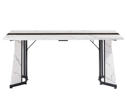 70.9'Rectangular Large Dining Table, Marble Grain Waterproof Large Desk for 8 People, Deluxe Family Dining Table with Adjustable Legs for Kitchen,Living Room,Office, White,70.9''W x 35.4''D x 30.3''H