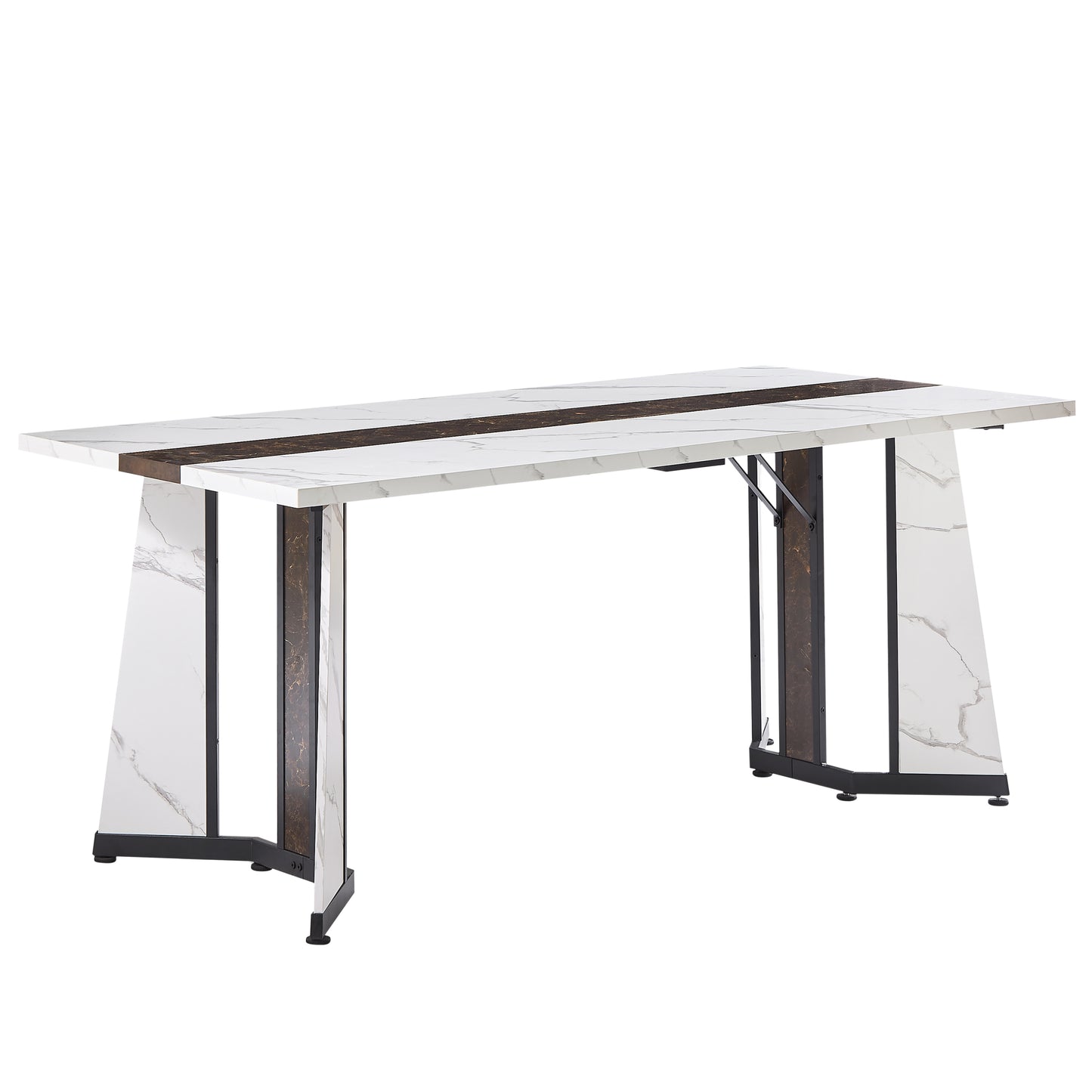 70.9'Rectangular Large Dining Table, Marble Grain Waterproof Large Desk for 8 People, Deluxe Family Dining Table with Adjustable Legs for Kitchen,Living Room,Office, White,70.9''W x 35.4''D x 30.3''H