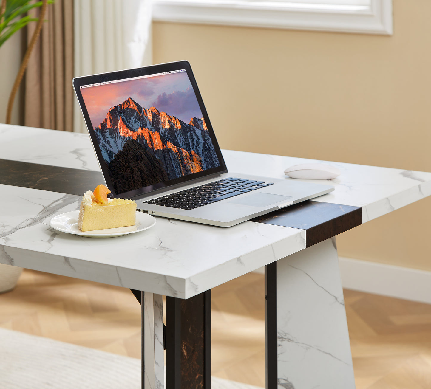 70.9'Rectangular Large Dining Table, Marble Grain Waterproof Large Desk for 8 People, Deluxe Family Dining Table with Adjustable Legs for Kitchen,Living Room,Office, White,70.9''W x 35.4''D x 30.3''H