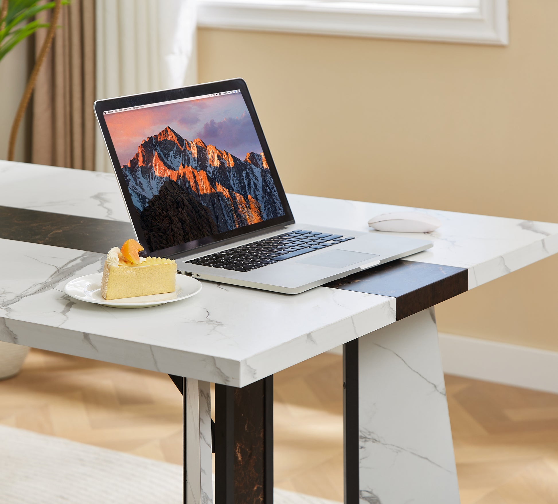 70.9'Rectangular Large Dining Table, Marble Grain Waterproof Large Desk for 8 People, Deluxe Family Dining Table with Adjustable Legs for Kitchen,Living Room,Office, White,70.9''W x 35.4''D x 30.3''H