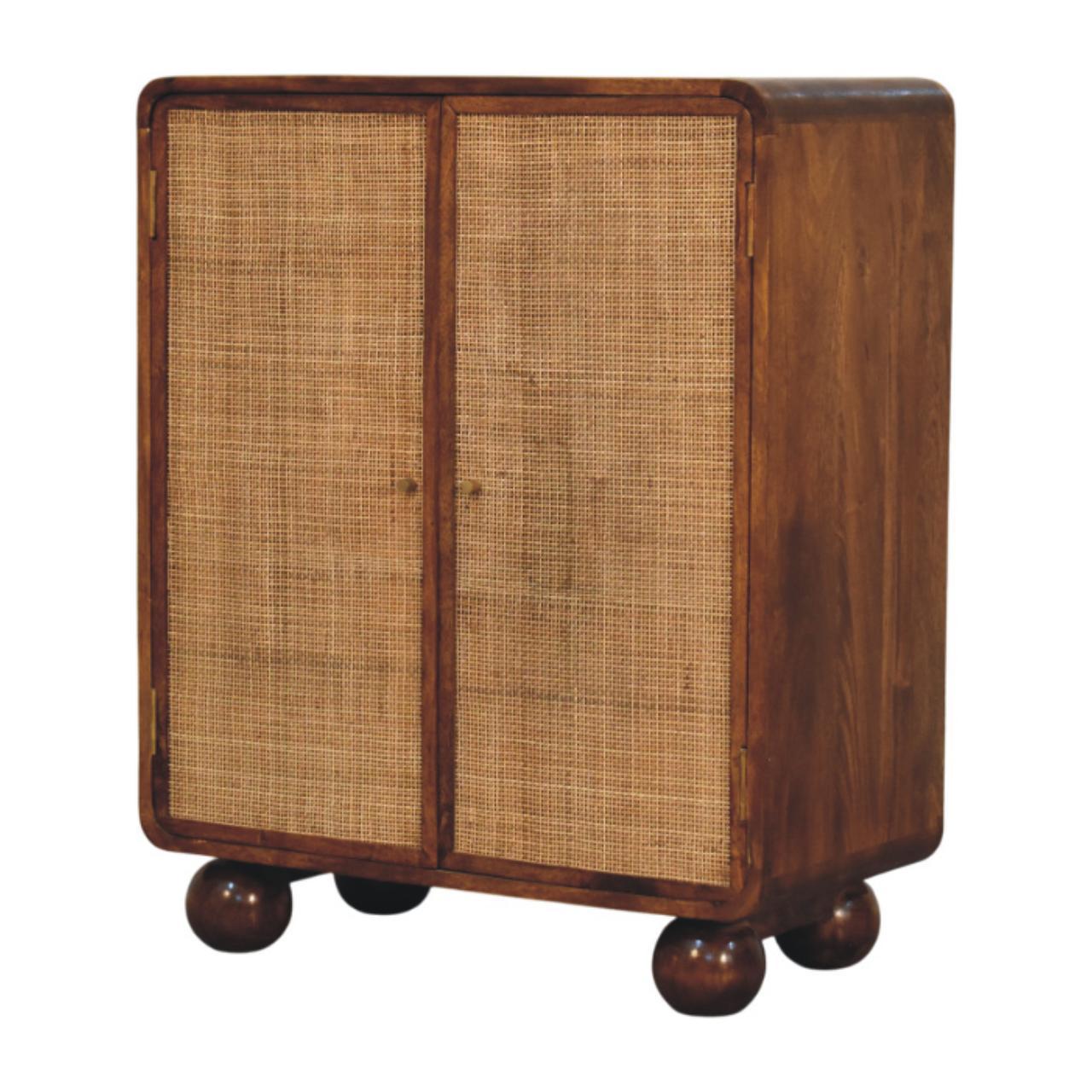 Larissa Solid Wood Rattan 2 Door Chestnut Accent Cabinet Storage Cabinet
