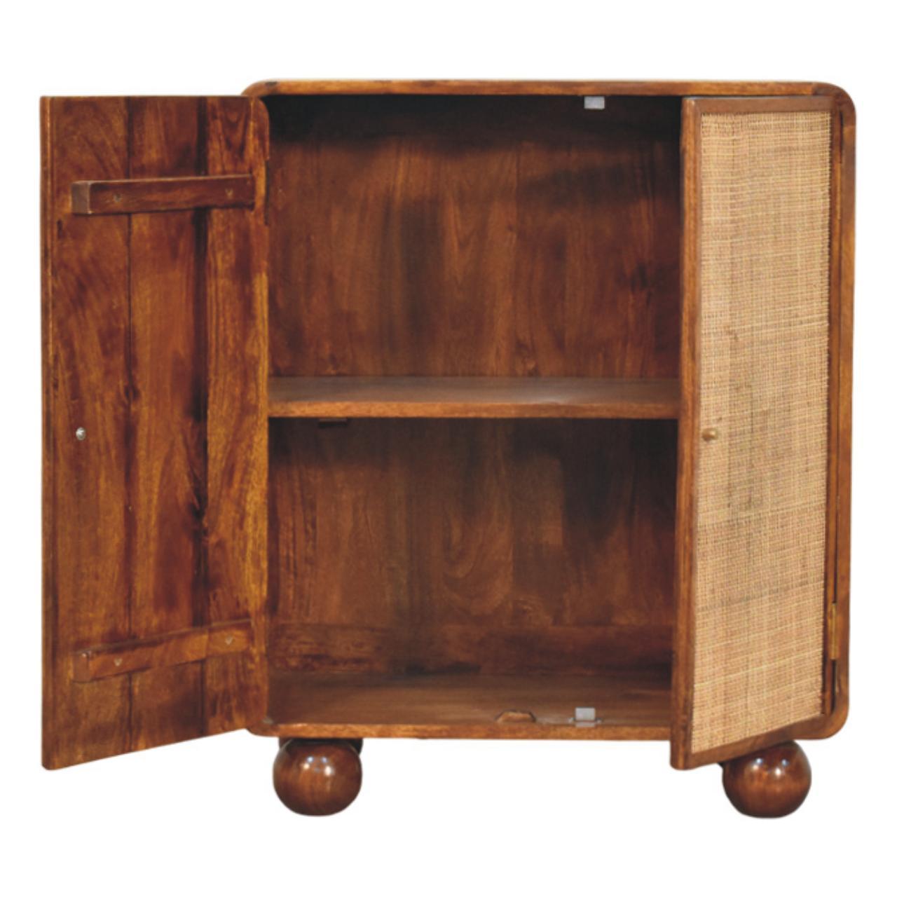 Larissa Solid Wood Rattan 2 Door Chestnut Accent Cabinet Storage Cabinet