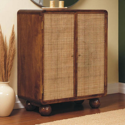 Larissa Solid Wood Rattan 2 Door Chestnut Accent Cabinet Storage Cabinet