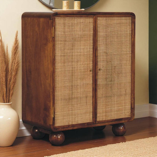 Larissa Solid Wood Rattan 2 Door Chestnut Accent Cabinet Storage Cabinet