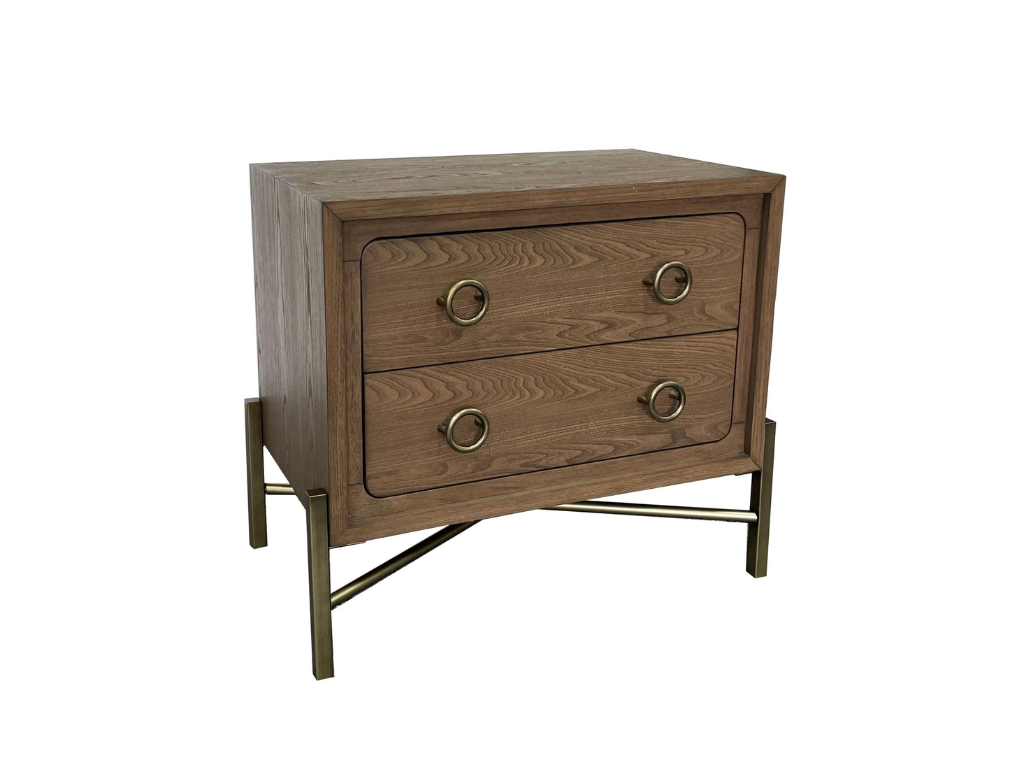 2 Drawer Nightstand with USB in Latte Finish with Metal Base