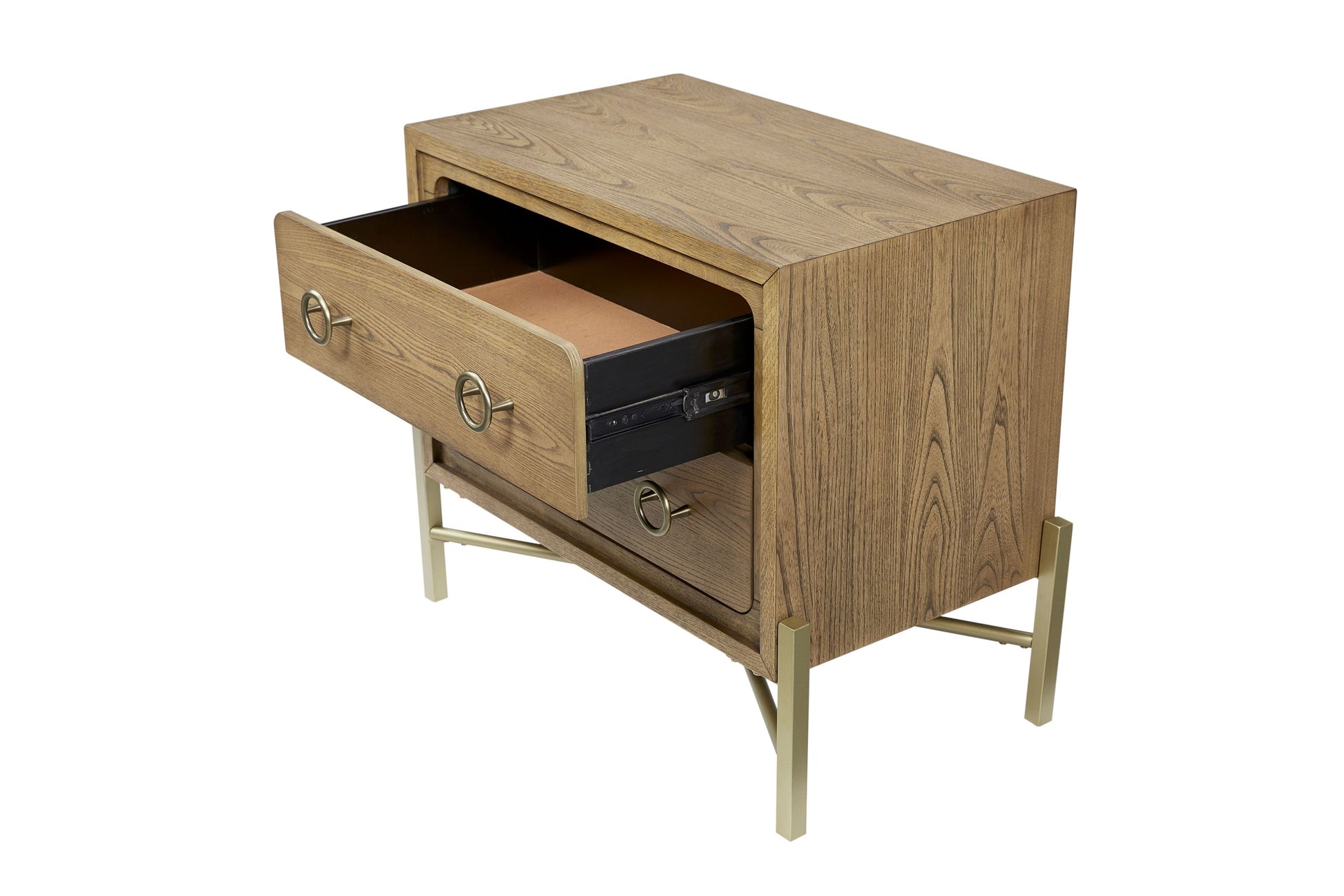 2 Drawer Nightstand with USB in Latte Finish with Metal Base