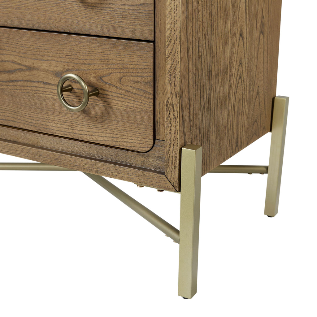 2 Drawer Nightstand with USB in Latte Finish with Metal Base