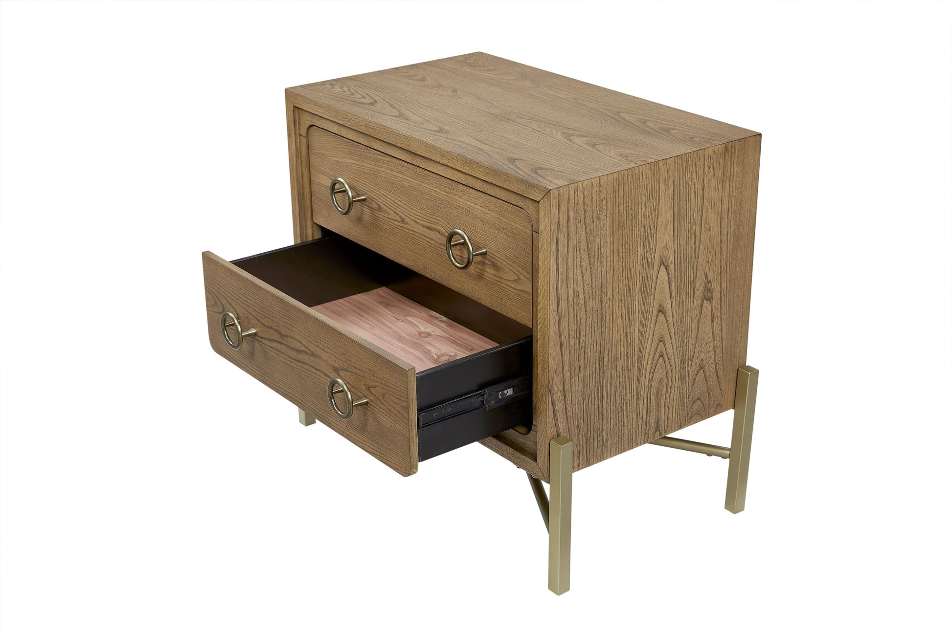 2 Drawer Nightstand with USB in Latte Finish with Metal Base