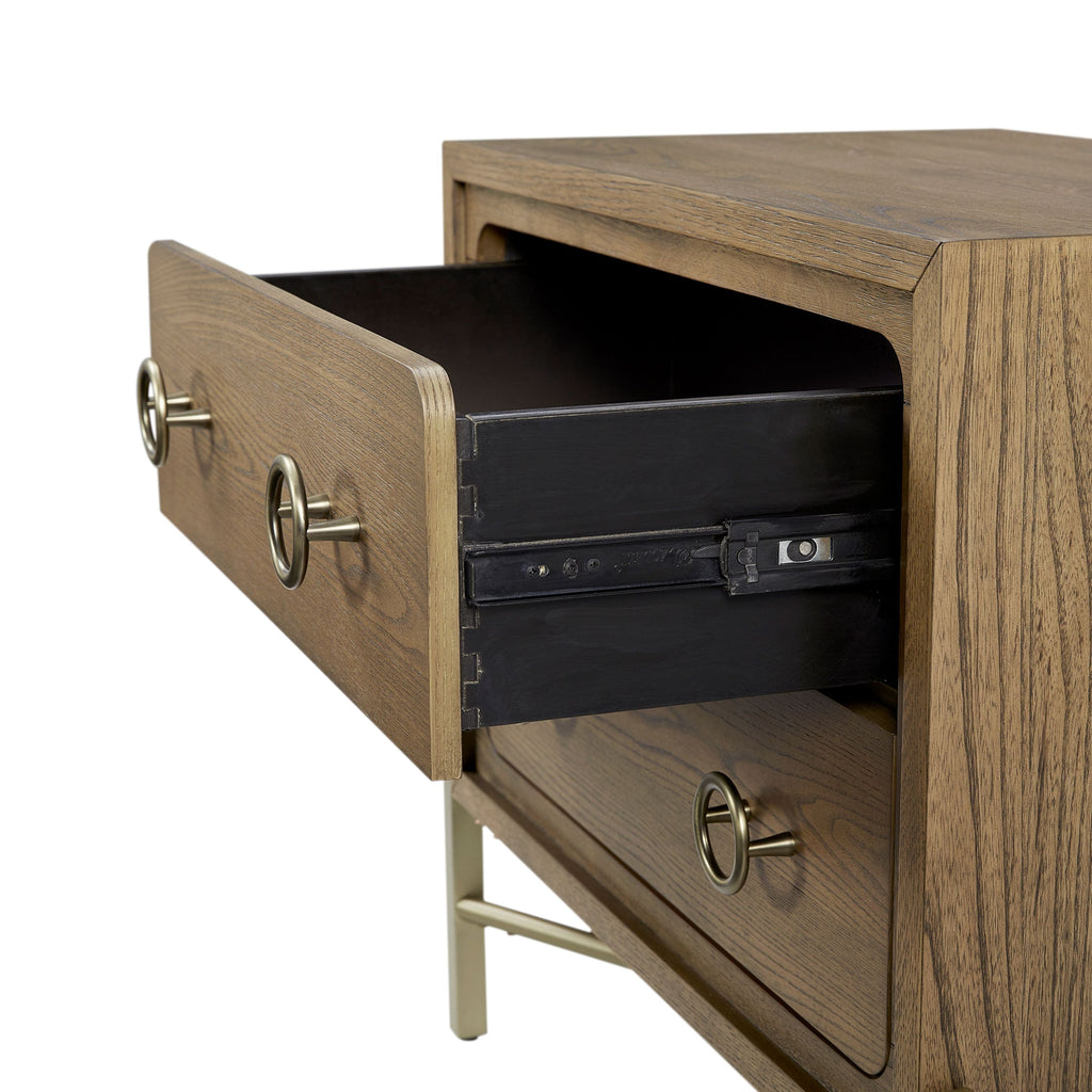 2 Drawer Nightstand with USB in Latte Finish with Metal Base